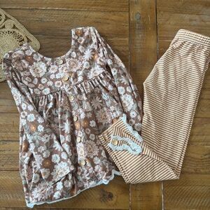 Cheeky Plum Floral and Striped Set - Brown and White